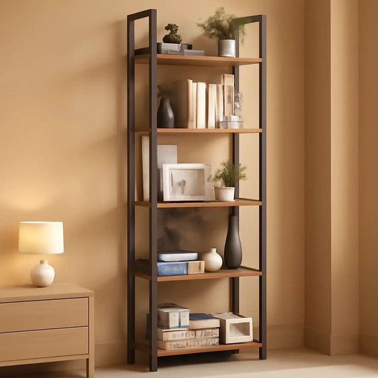 Industrial 65 Inch High Bookshelf With Steel Frame from PriceLows™
