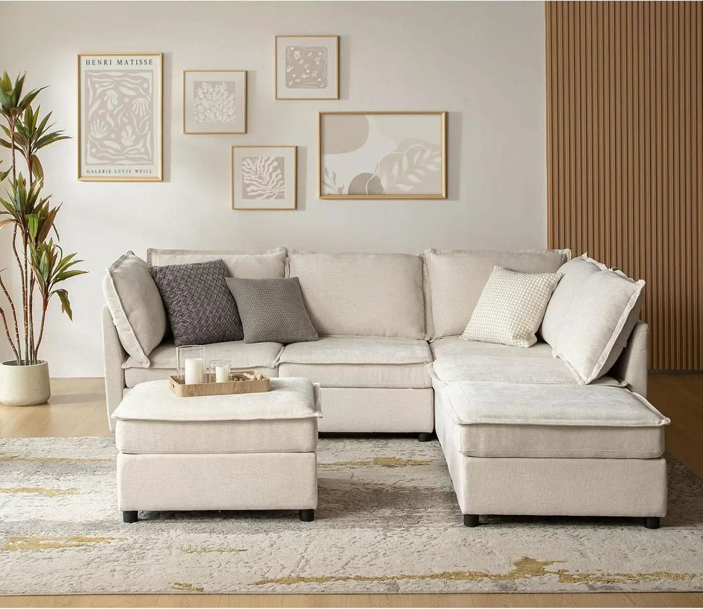 127 Inch Modular Sectional Sofa Beige with Storage Ottoman from PriceLows™