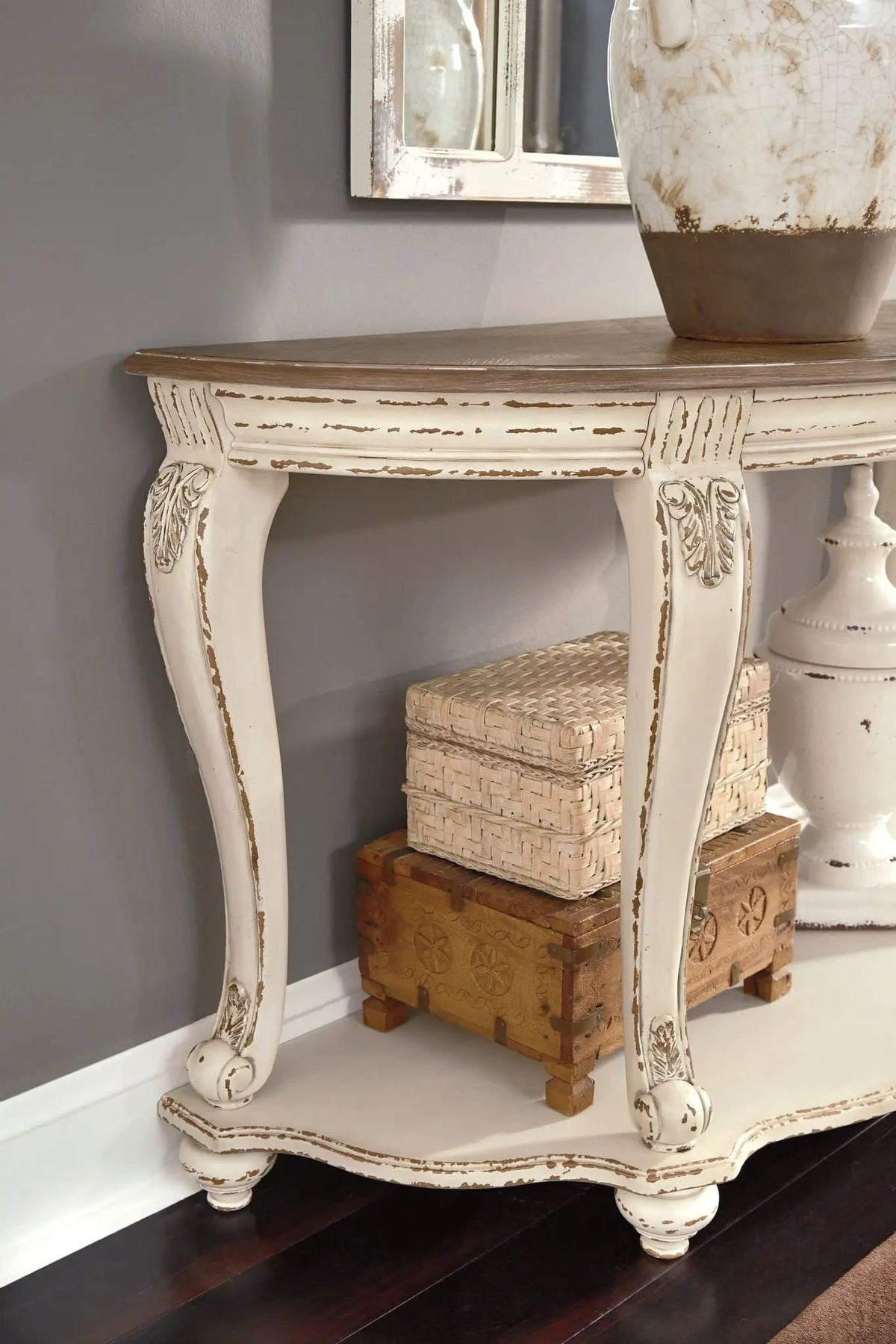 Realyn Sofa Table | 47.88 x 19.13 x 30 in | Engineered Wood & Veneer | White / Brown