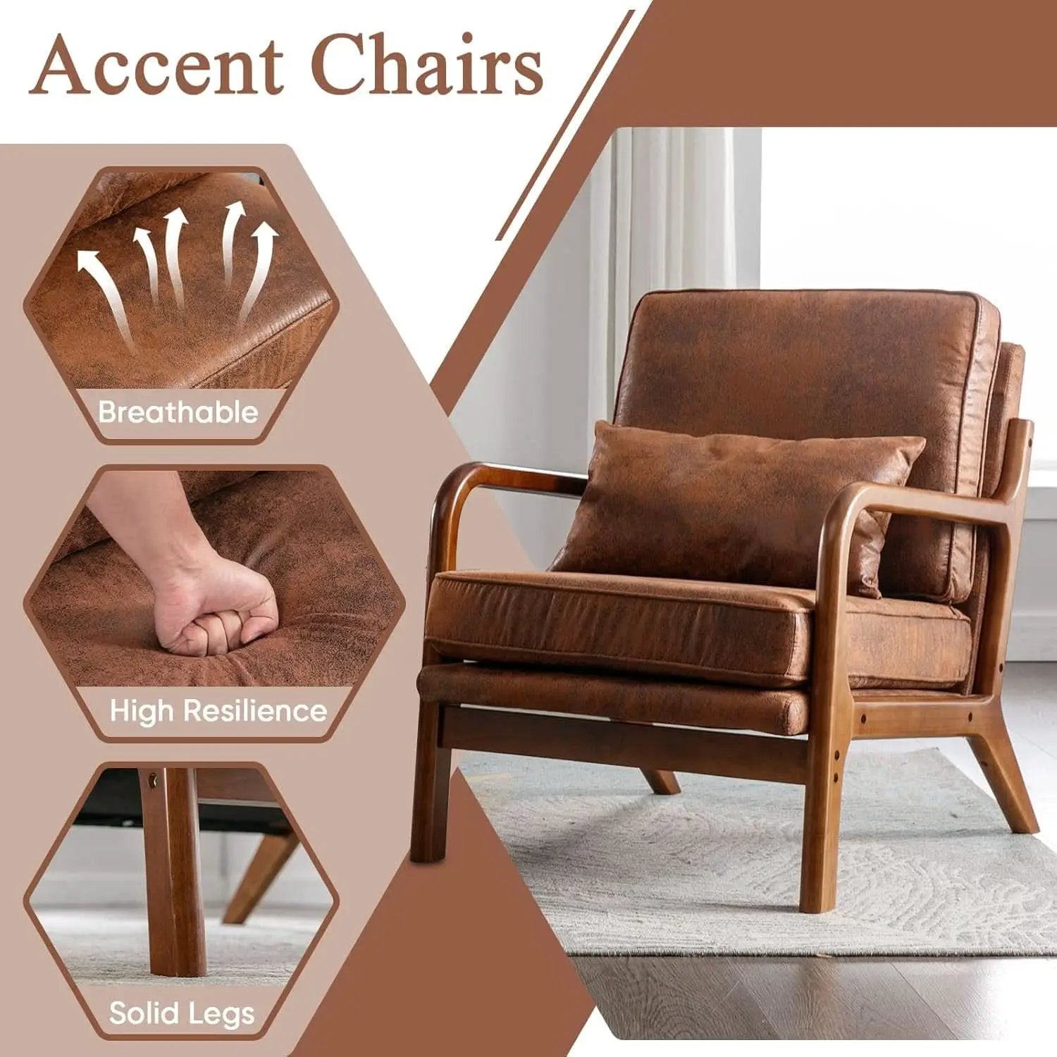 Brown Microfiber Midcentury Modern Accent Chair Set from PriceLows™