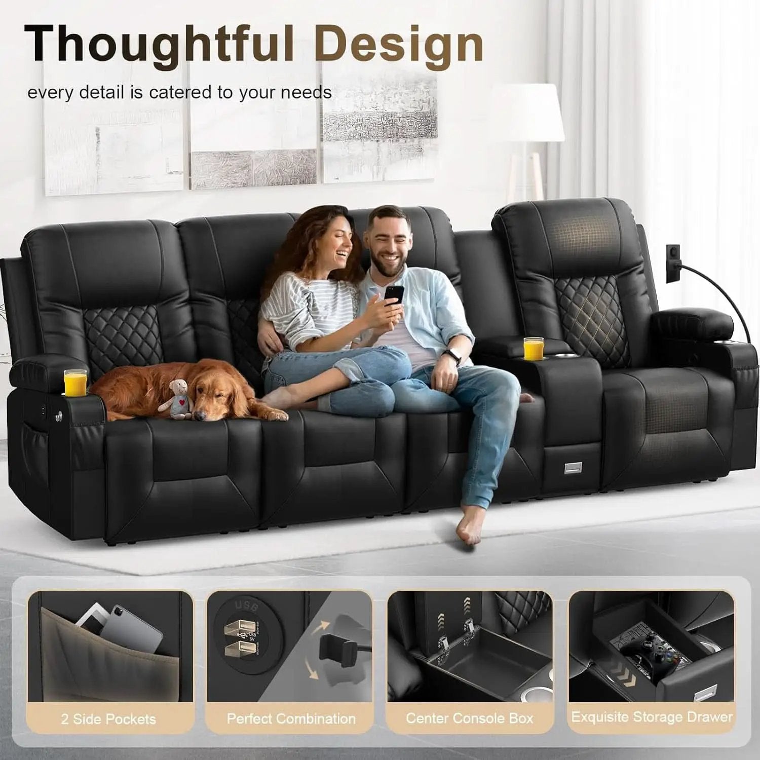 4 Seat Recliner Sofa With USB Ports And Storage Console from PriceLows™