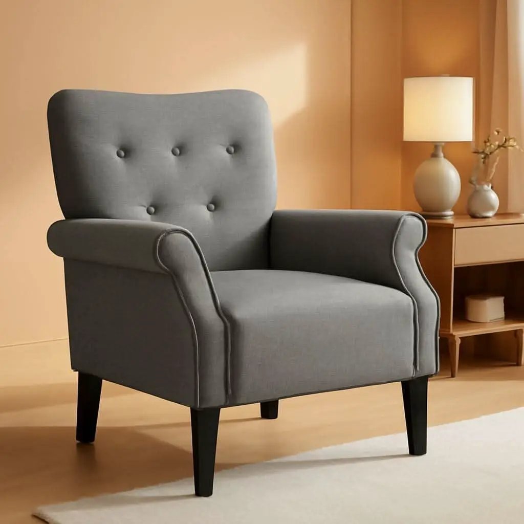 Dark Gray Mid Century Upholstered Armchair Tufted Back from PriceLows™