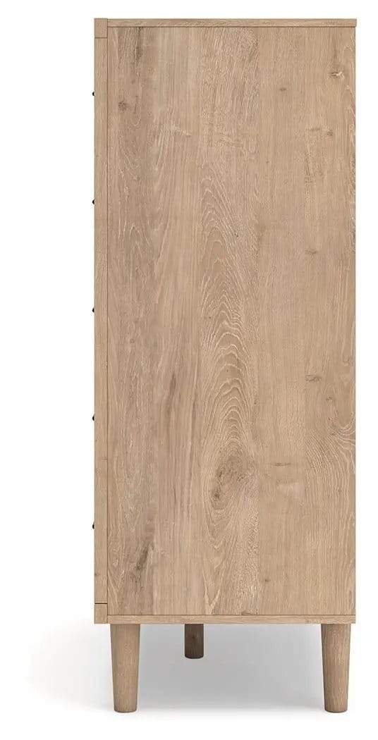 Cielden Five Drawer Wide Chest | 40.71 x 19.69 x 52.48 in | Engineered Wood & Linen | Two-Tone
