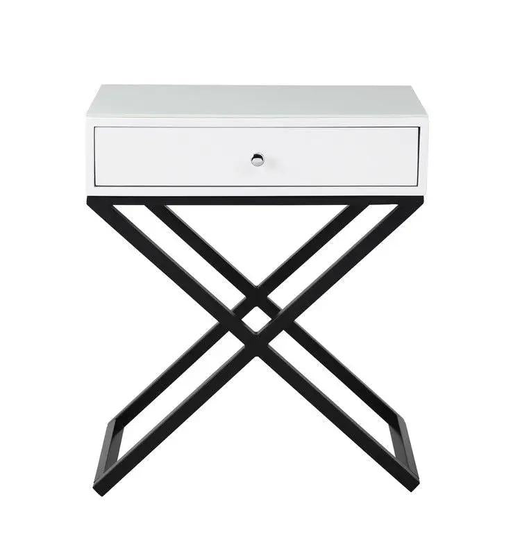 Koda End Side Table | Nightstand With Drawer | Cross Base | 26.5 Inch Height