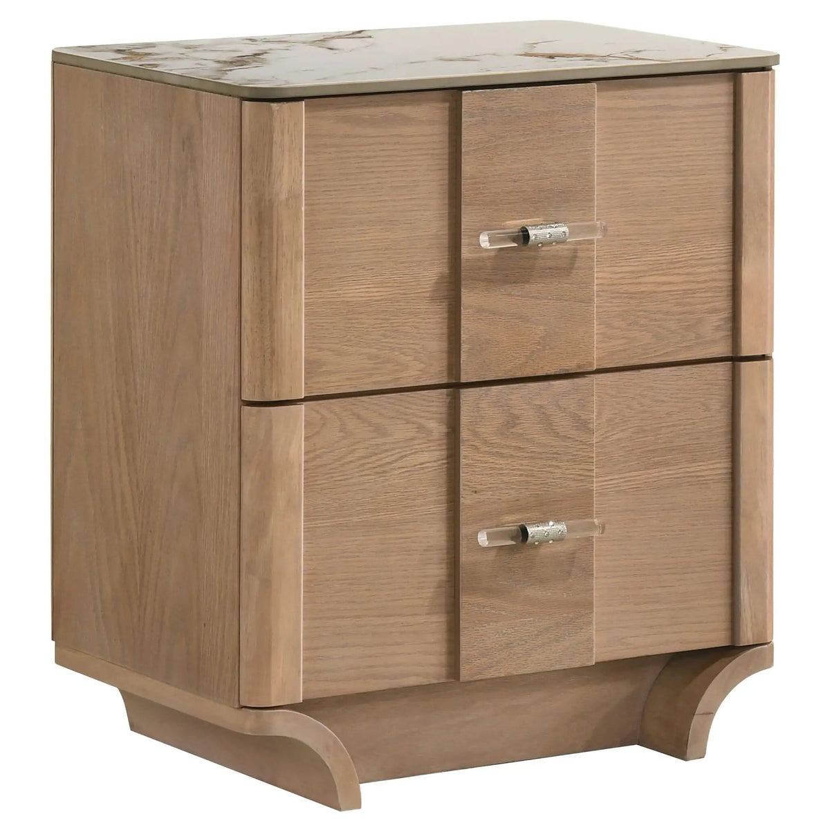 Leanne 2-drawer Sinter Stone Top Nightstand | 23.75 x 16.5 x 26.75 in | Solid Wood & Metal | Light Oak