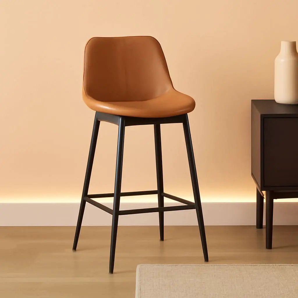 Bar Stool Set Of 2 Caramel Brown Ergonomic Backrest from PriceLows™