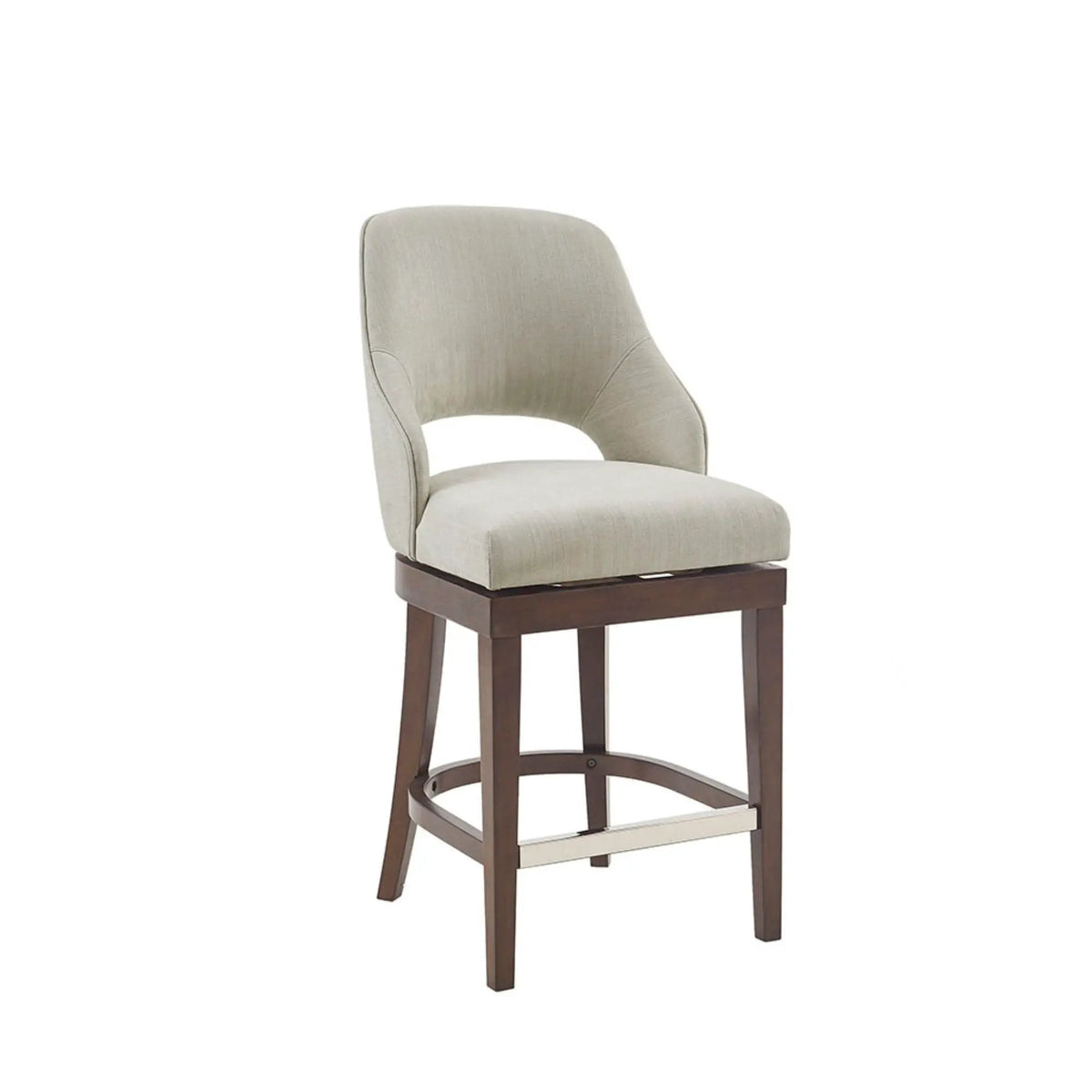Swivel Counter Stool | Cream Upholstery | Open Back Design | Solid Wood Legs