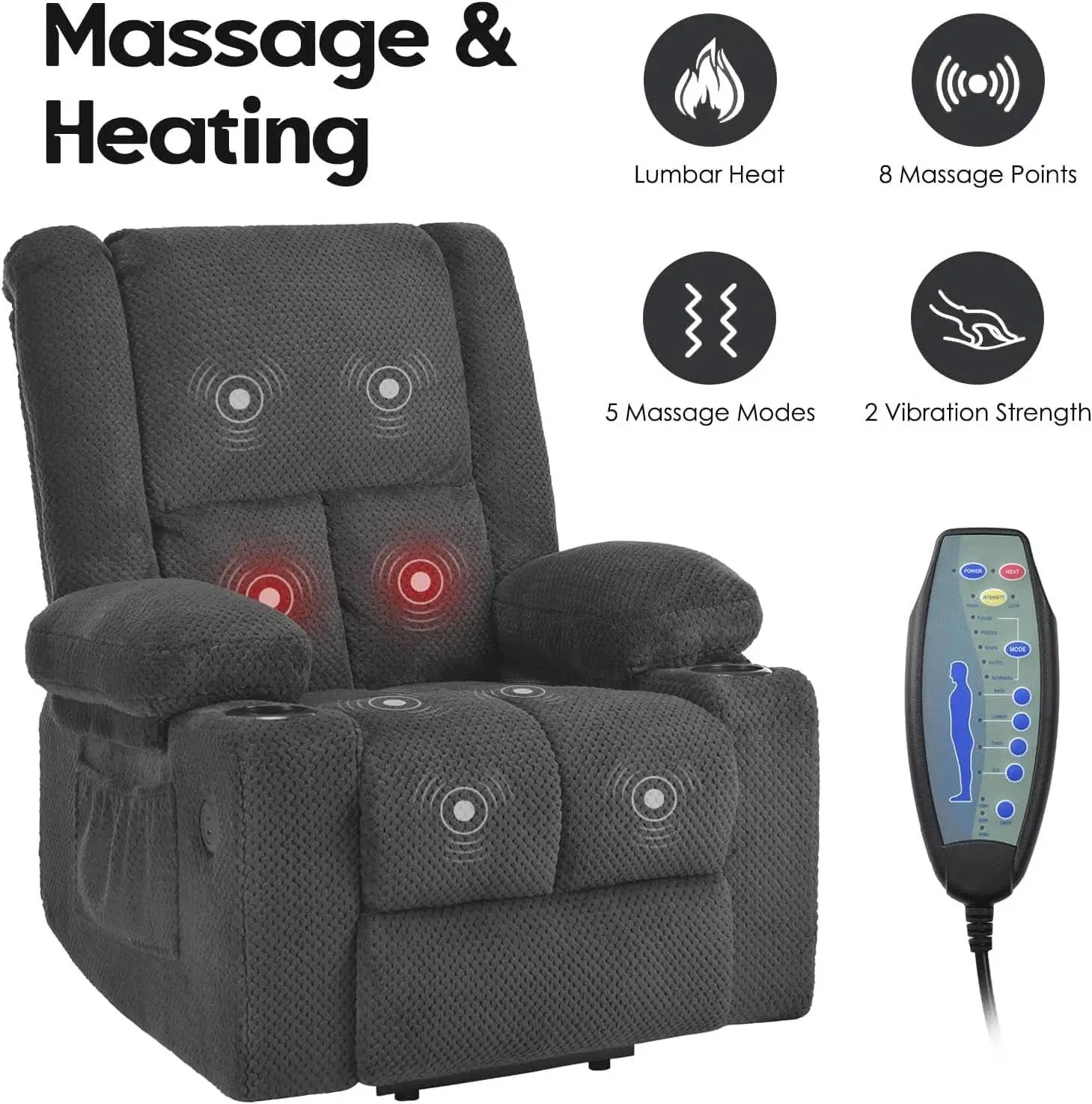 Power Lift Recliner Chair With Massage And Heat USB Ports from PriceLows™