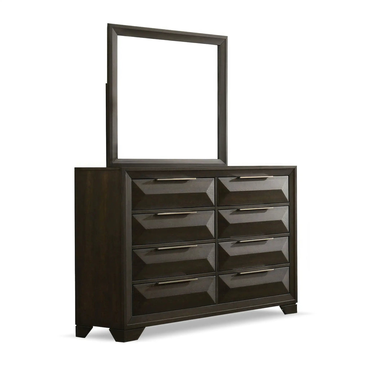 8 Drawer Dresser With Mirror | Espresso Finish | Beveled Bracket Feet | Transitional Style