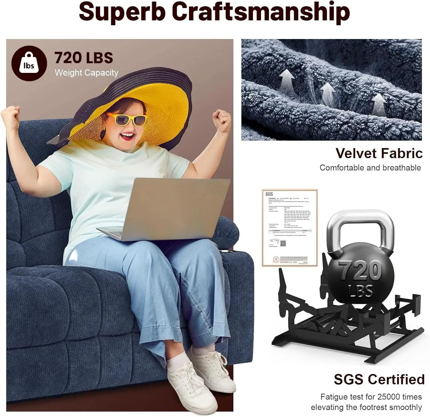 Blue Fabric Reclining Loveseat With USB Ports For Living Room from PriceLows™