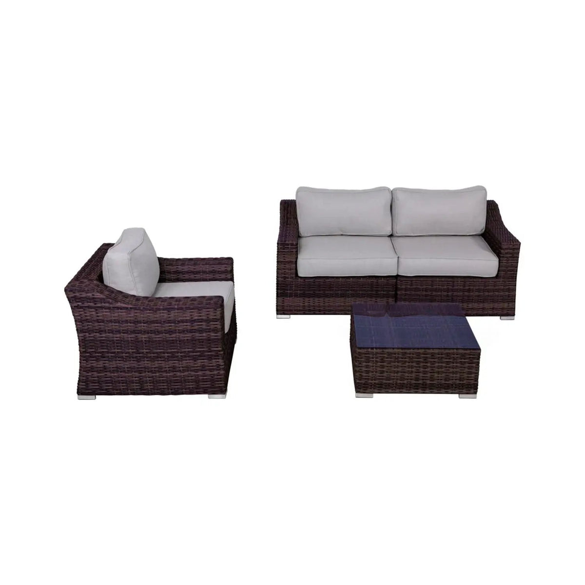 Outdoor Wicker Conversation Set | All-Weather Resin | Tempered Glass Table | 5 Inch Cushions