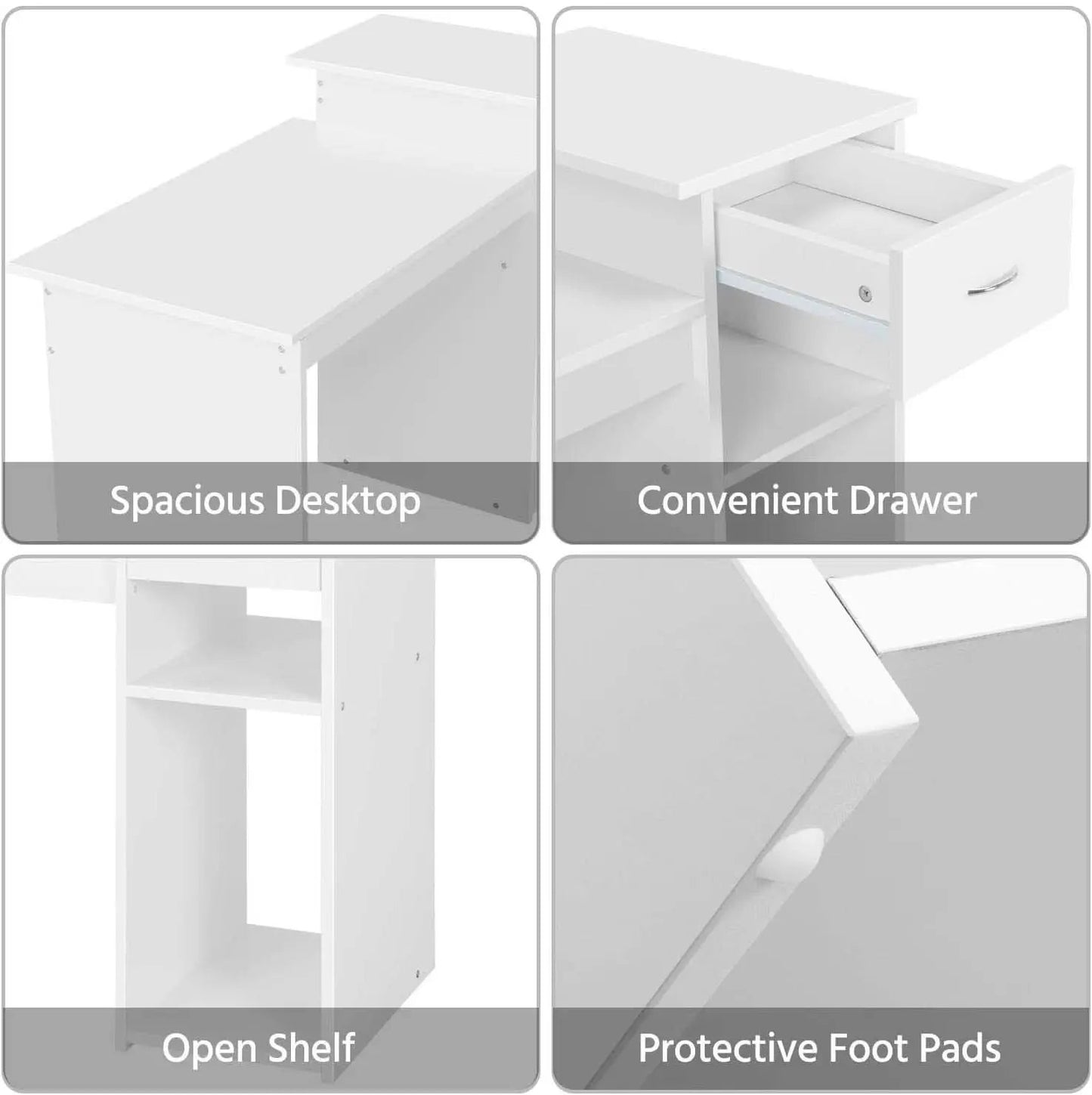 White 44 Inch Desk And Black Mesh Chair Set With Adjustable from PriceLows™