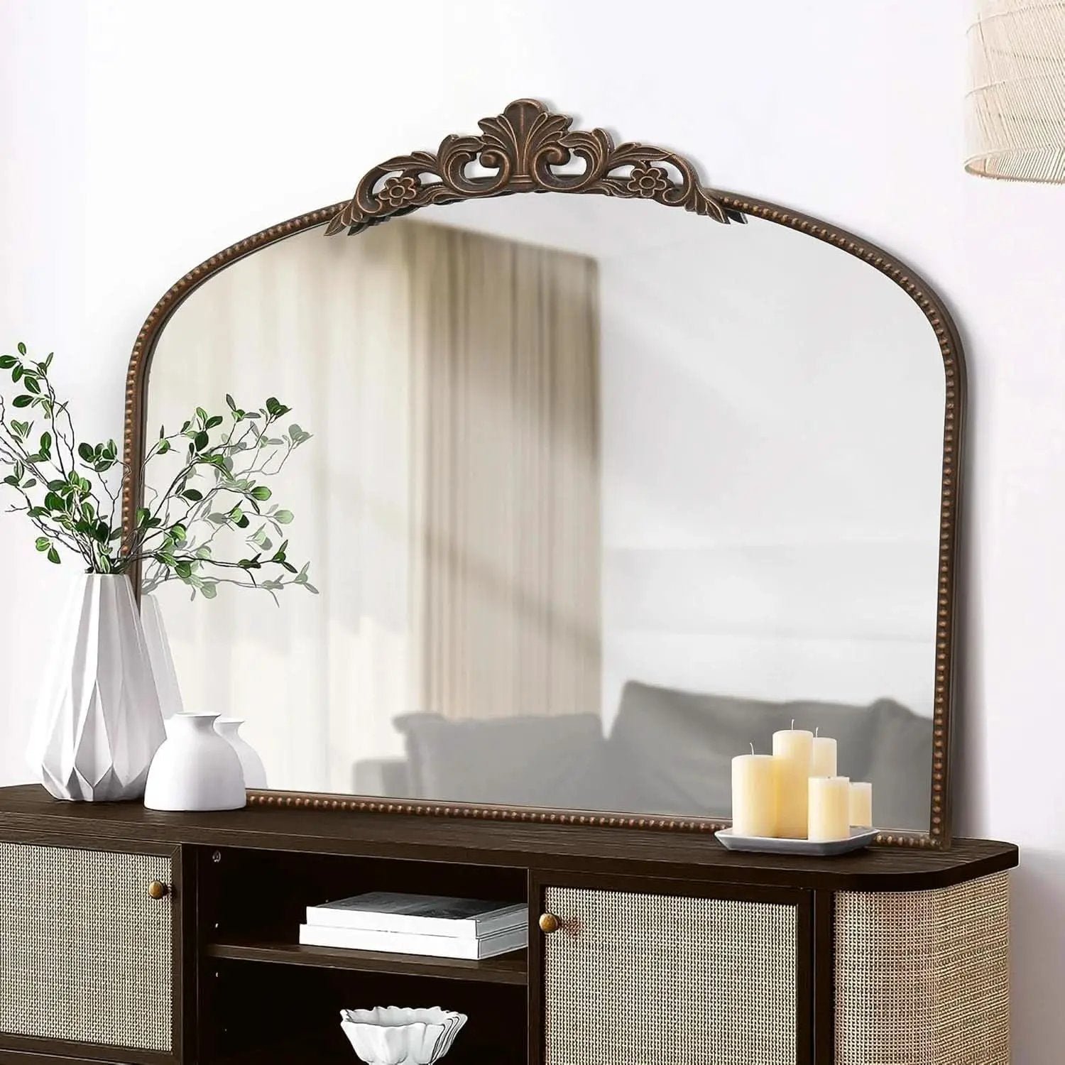 Bronze Vintage Baroque Mirror 40 By 30 Inch Arch Wall Mount from PriceLows™