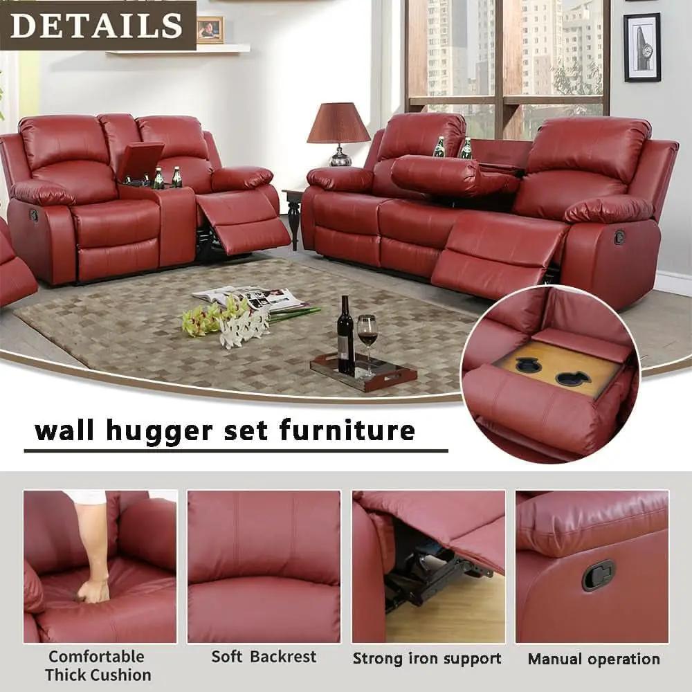 Bonded Leather Living Room Sofa And Loveseat Red Recliner from PriceLows™