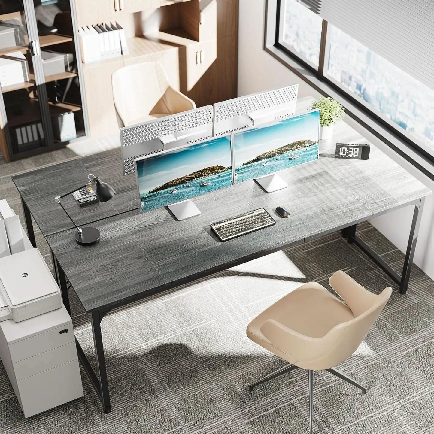 80 Inch Grey Gaming And Office Desk With Storage System from PriceLows™