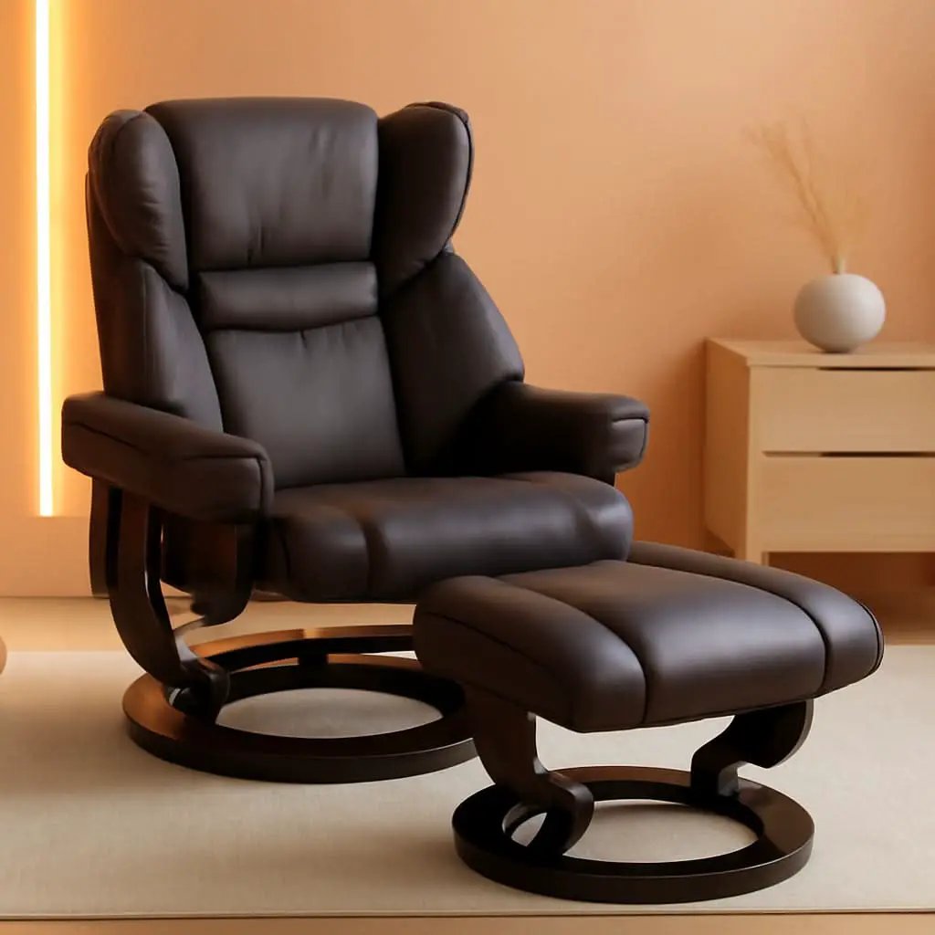 Brown Faux Leather Massage Recliner Chair With Ottoman from PriceLows™