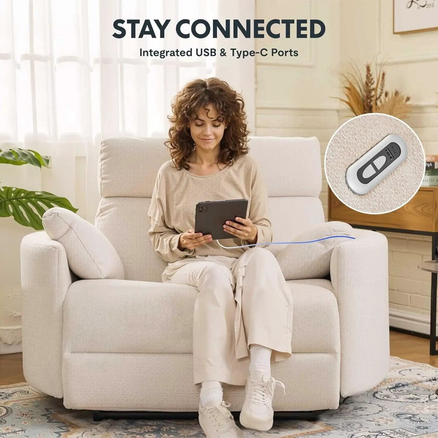 54 Inch Power Recliner Chair With USB Type C Ports Gray from PriceLows™