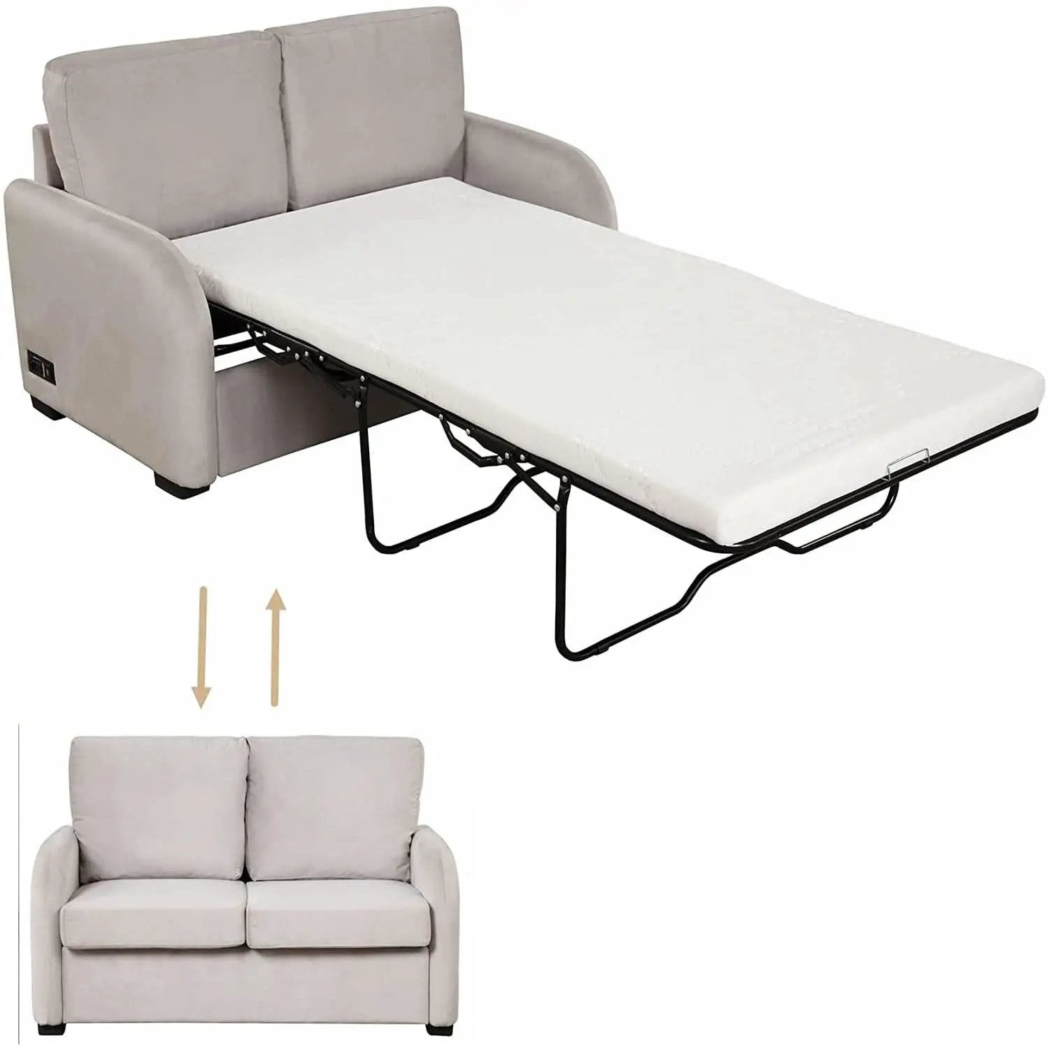 2 In 1 Velvet Sleeper Sofa With USB Port Convertible Loveseat Bed Soft Velvet Upholstery For Small Living Rooms Guests from PriceLows™