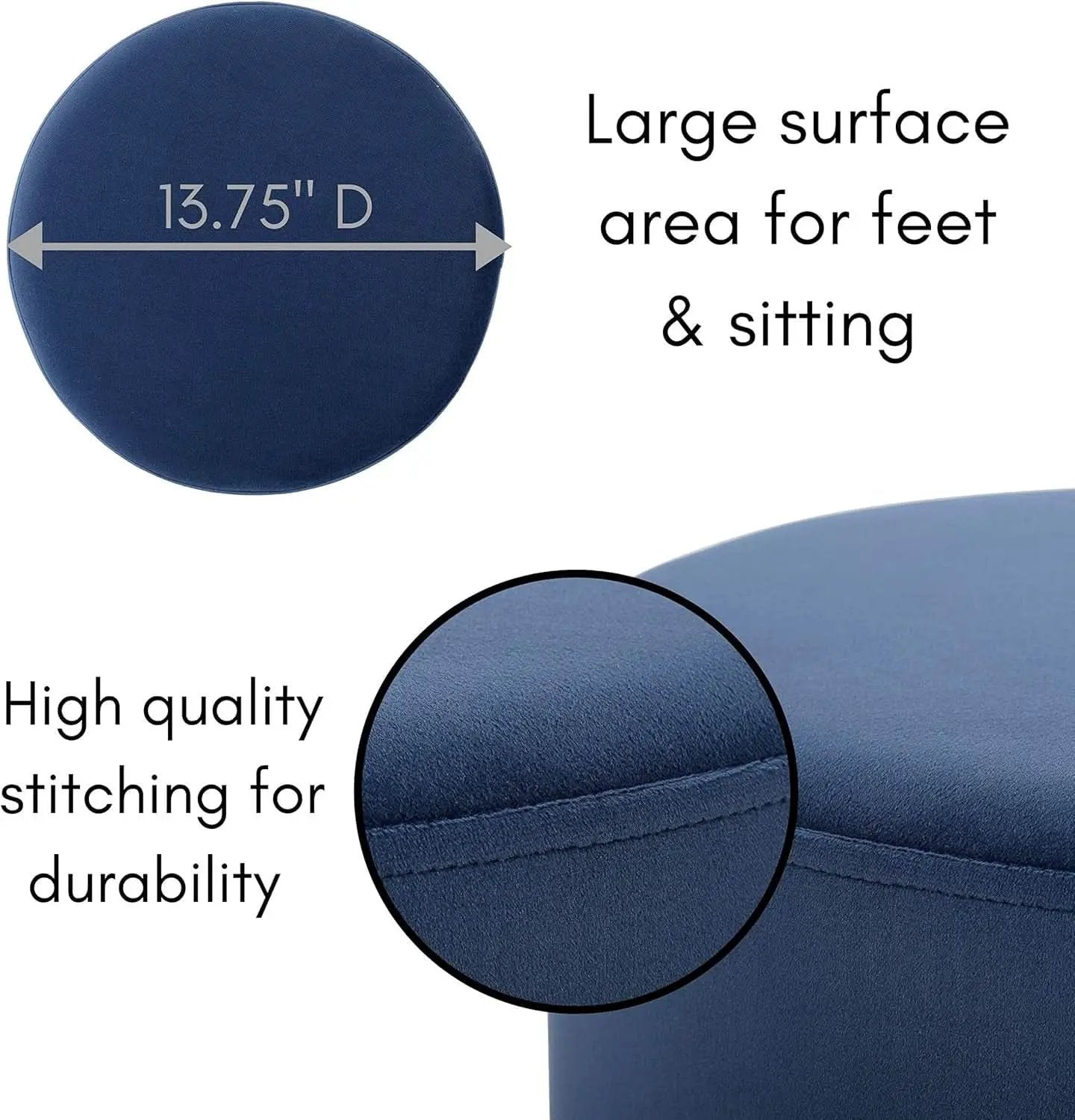 Sleek Round Ottoman Foot Stool Blue Memory Foam Padding from PriceLows™