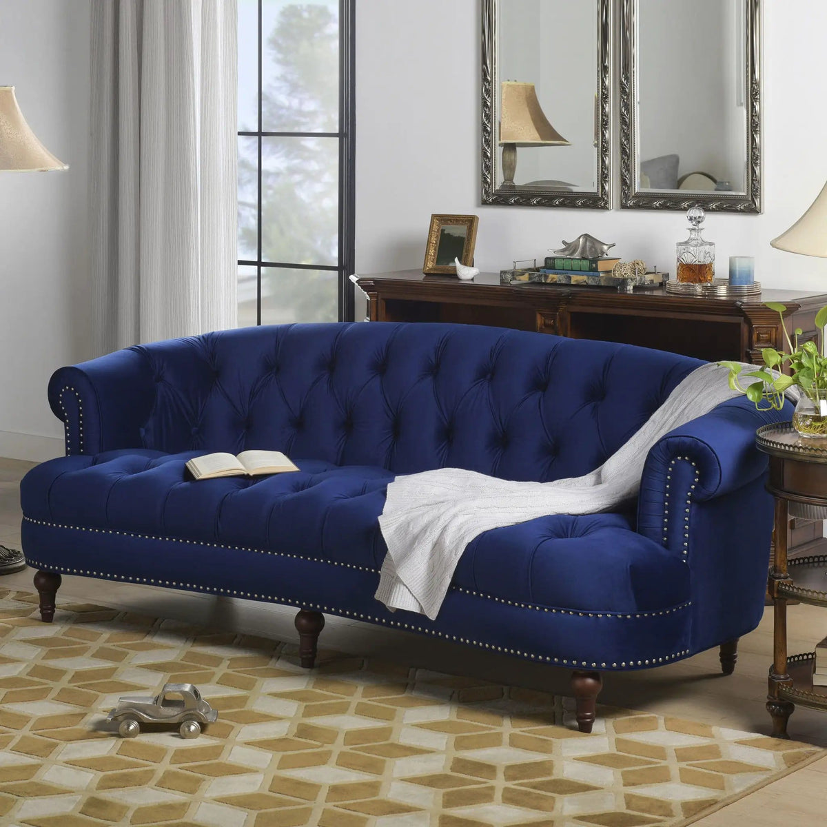 La Rosa Victorian Chesterfield Tufted Sofa | 3 Pieces | Fabric & Iron | Living Room