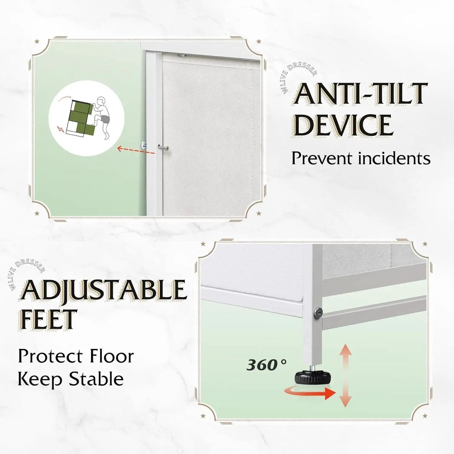 9 Drawer Fabric Dresser White With Steel Frame And Wood Top from PriceLows™