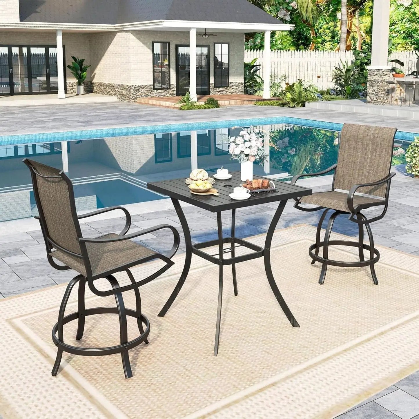 Counter Height Outdoor Bar Set With 2 Swivel Chairs from PriceLows™