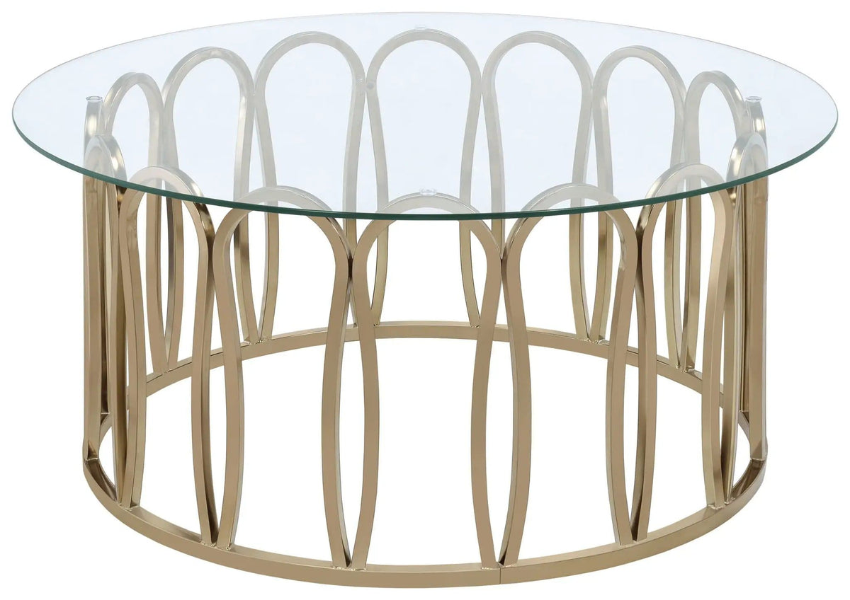 Monett Round Glass Top Coffee Table Chocolate Chrome | 39.25 x 39.25 x 18.75 in | Tempered Glass & Metal | Living Room