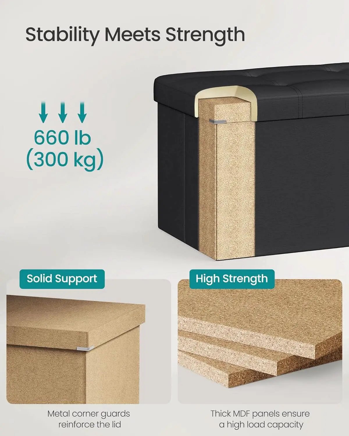 43 Inch Folding Storage Ottoman Black Synthetic Leather from PriceLows™