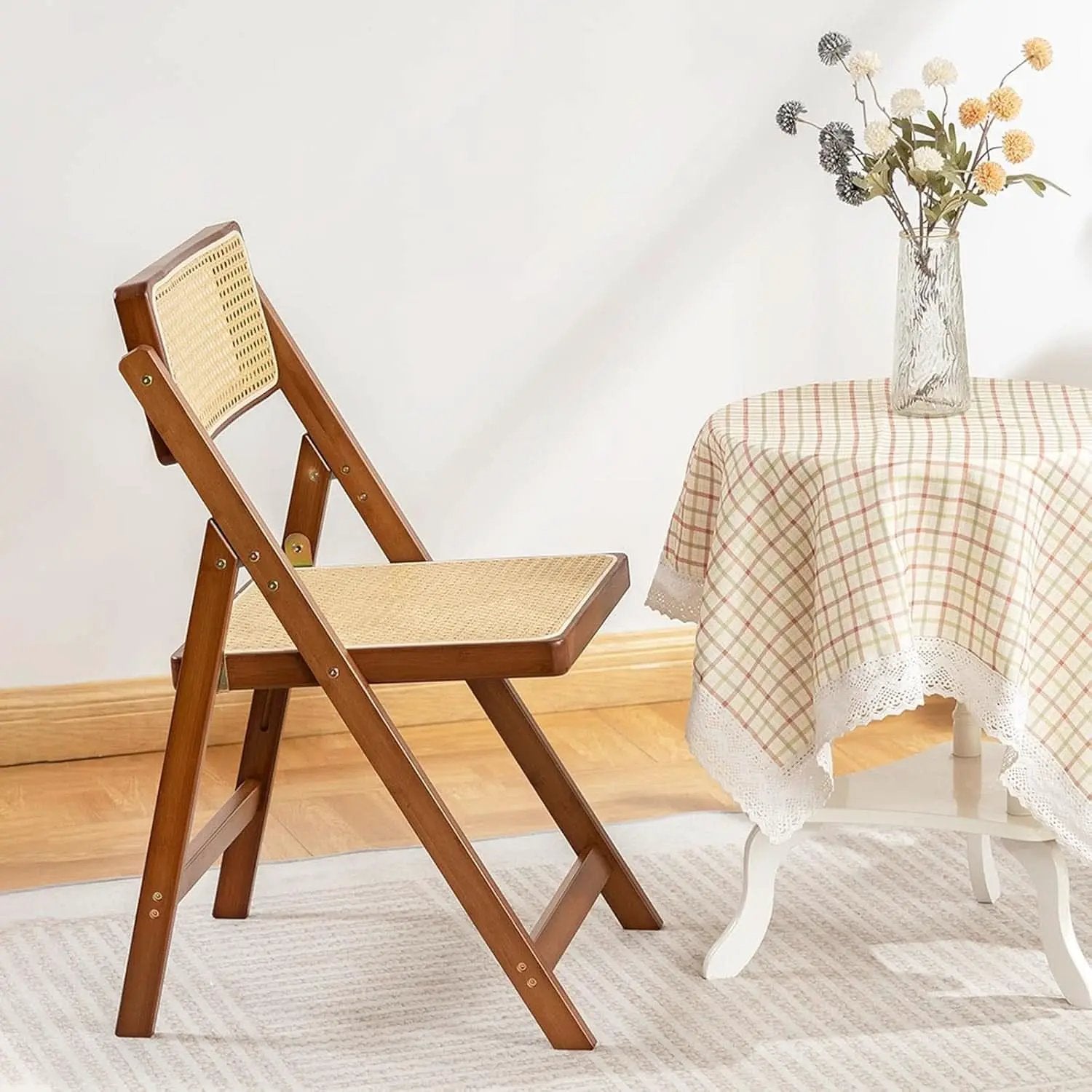 Rattan Folding Chair Walnut Finish Indoor Outdoor Dining from PriceLows™