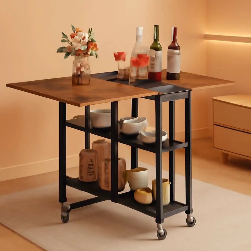 Rustic Brown Expandable Folding Dining Table With 6 Wheels from PriceLows™