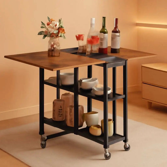 Rustic Brown Expandable Folding Dining Table With 6 Wheels from PriceLows™