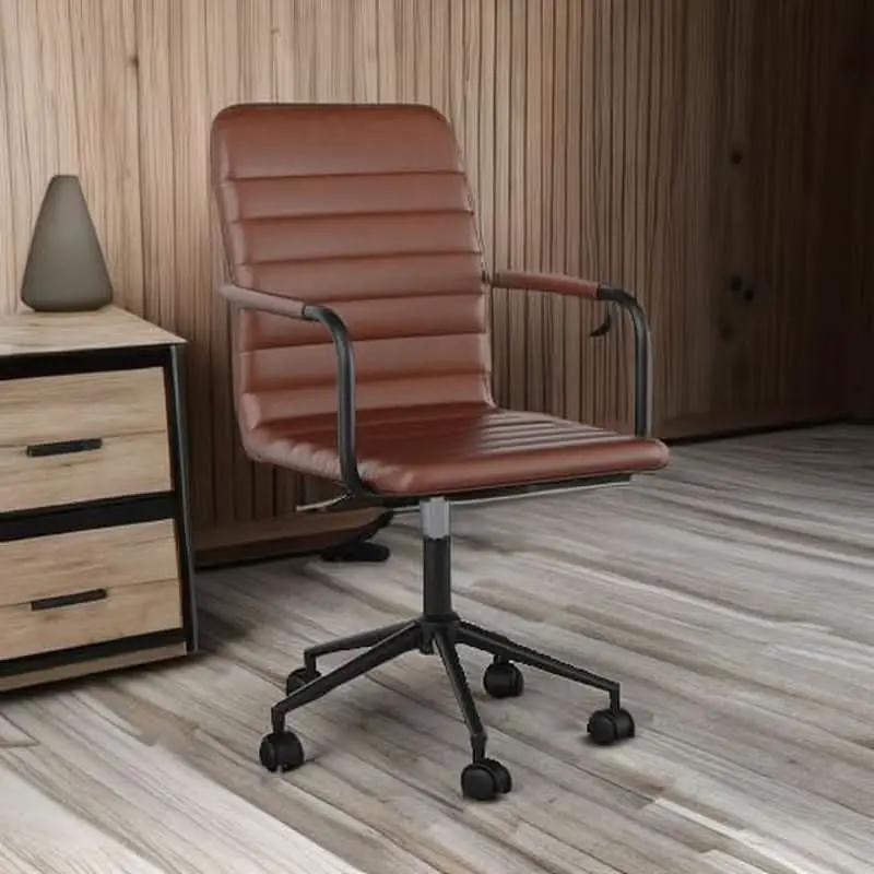 Saddle Brown Faux Leather Swivel Task Chair With Armrests from PriceLows™