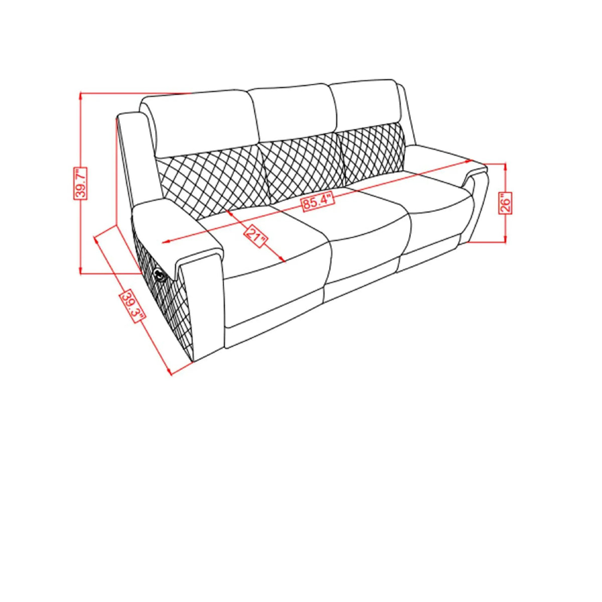 Alicia Reclining Sofa | Glider Recliner | Two-Toned Dark Gray Fabric | 85.75 Inch Length