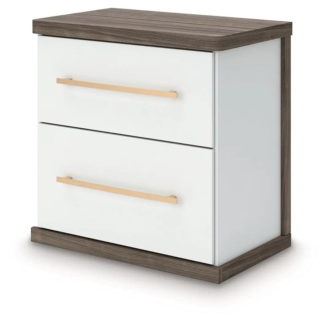 Kendanport Two Drawer Night Stand Nightstands w/ Charging Station | 25.31 x 15.55 x 25.08 in | Engineered Wood & Walnut | Brown / White