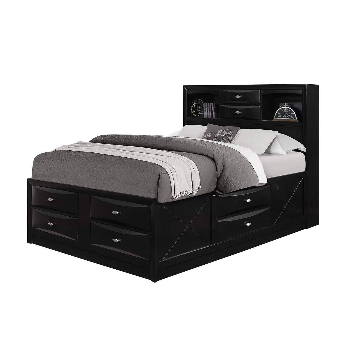 Lucille Storage Bed | Bookcase Headboard | Six Drawers | Fully Slatted Design