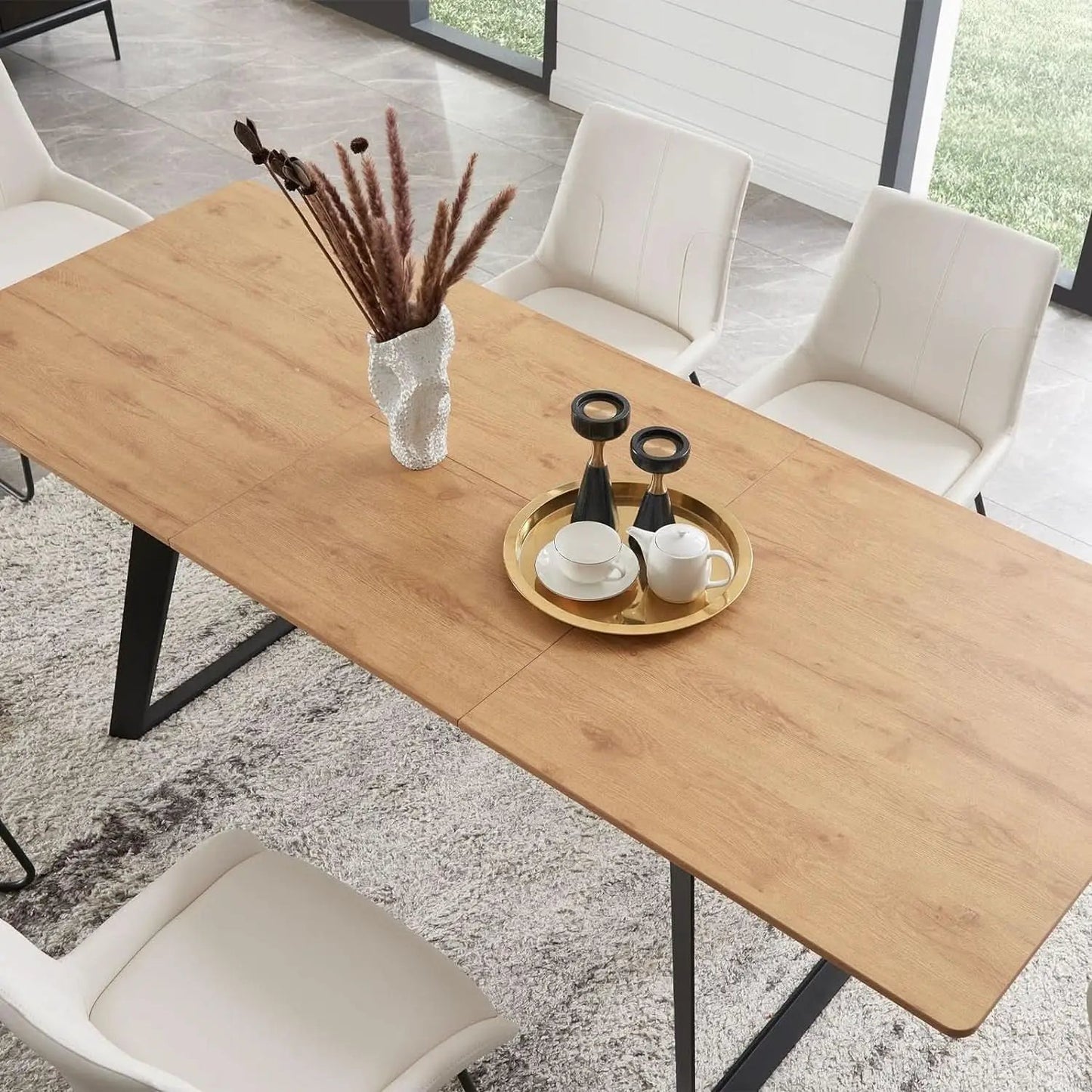 Expandable Oak Wood Dining Table Set For 6 To 8 Seats 51 To 67 Inches from PriceLows™