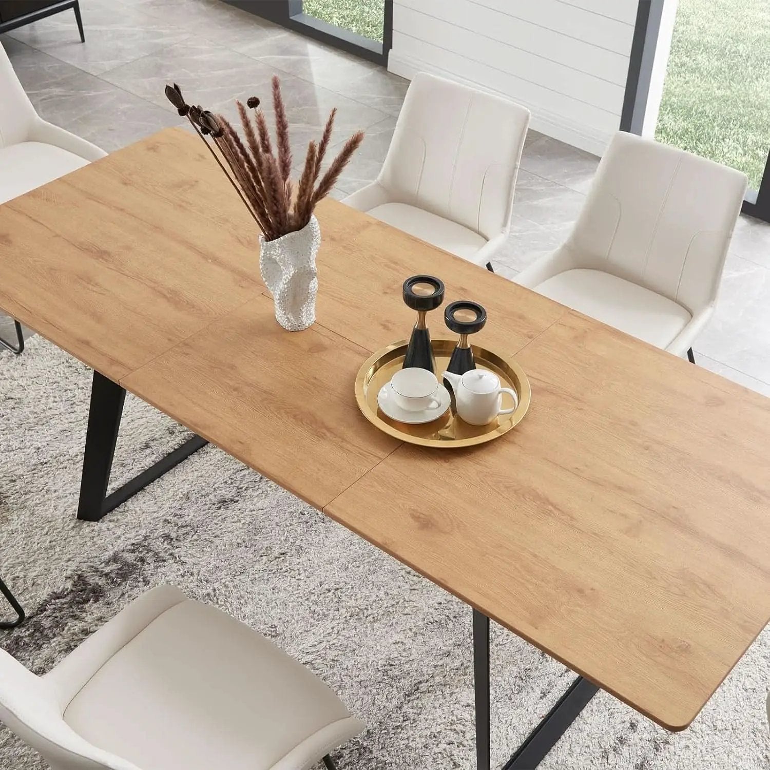 67 Inch Expandable Dining Table Set With Six Chairs from PriceLows™
