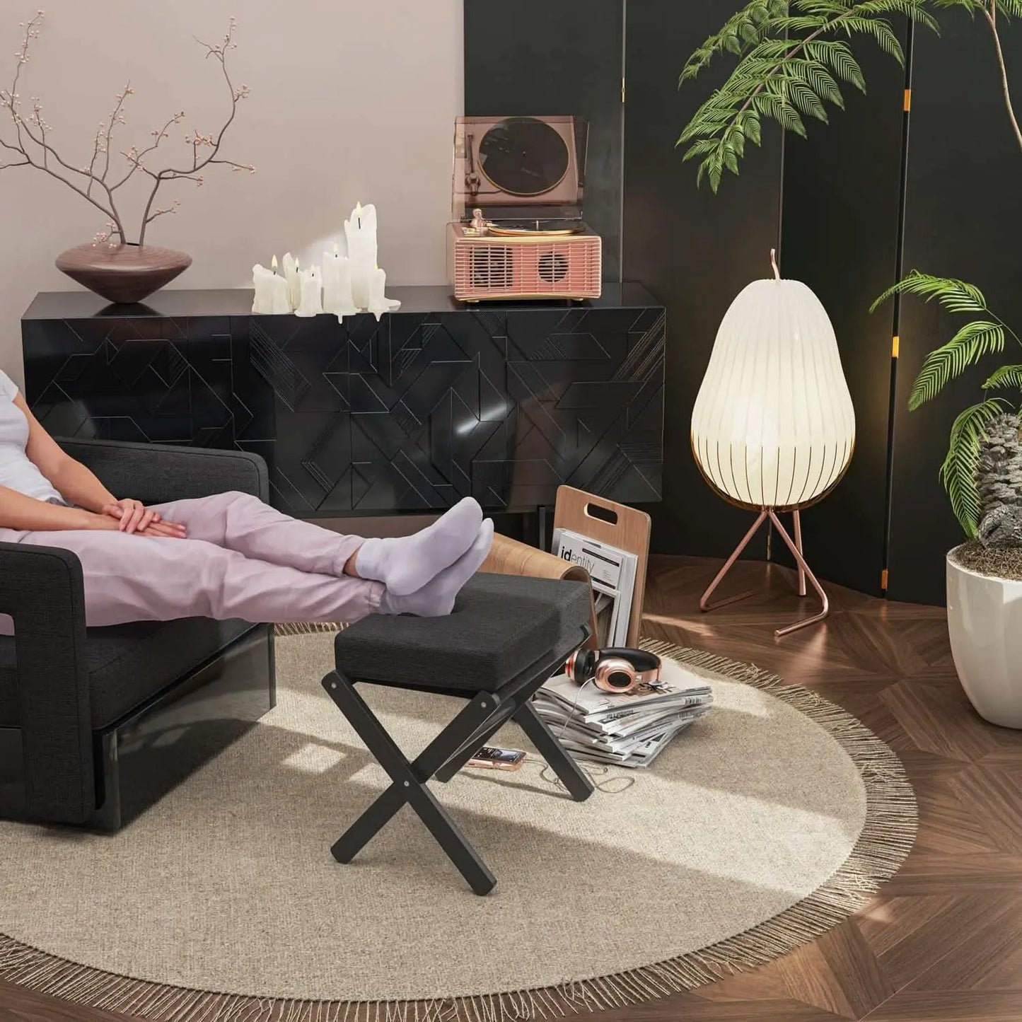 Foldable Foot Stool Black For Contemporary Living Room from PriceLows™