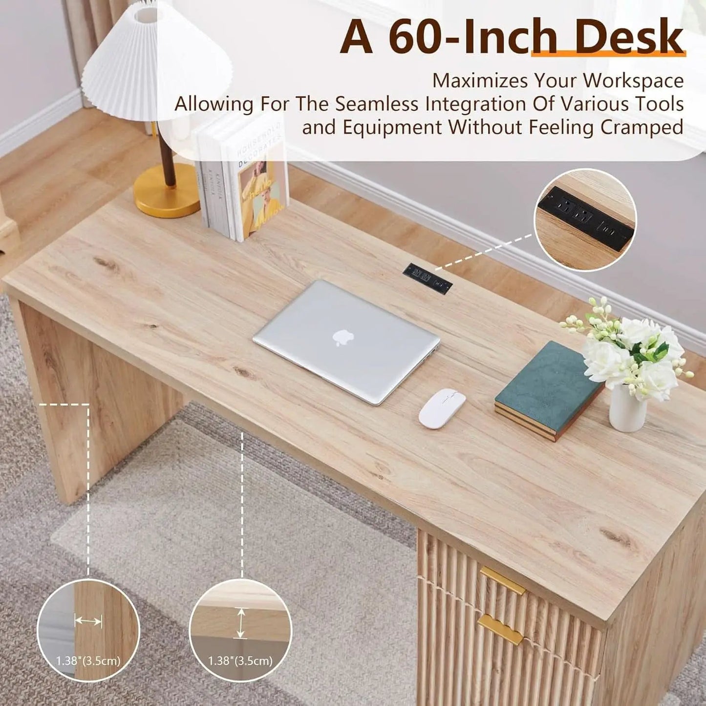 60 Inch Handcrafted Executive Desk With Generous Storage from PriceLows™