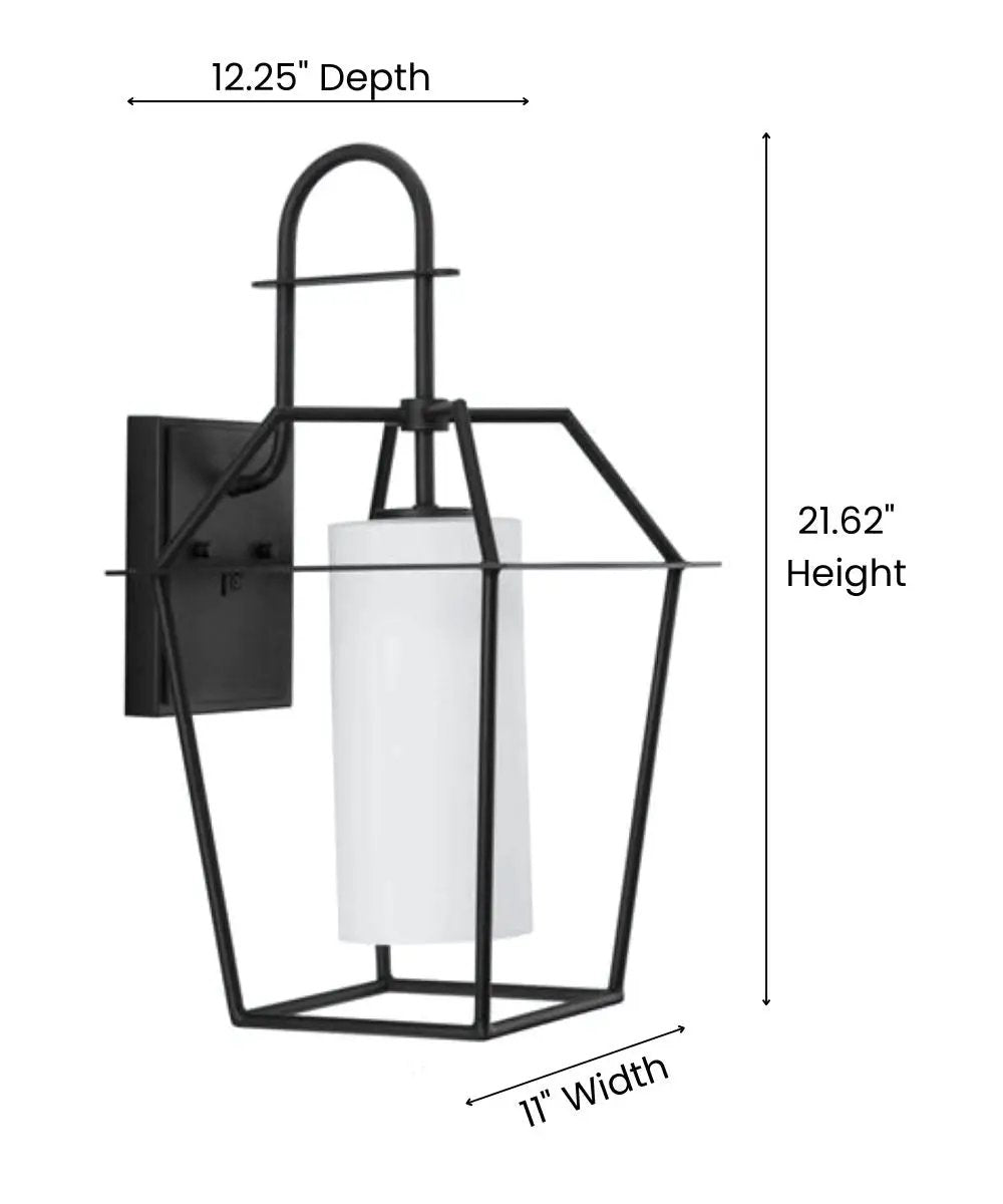 Outdoor Wall Lantern | 22 Inch Height | Etched Opal Glass | Textured Black