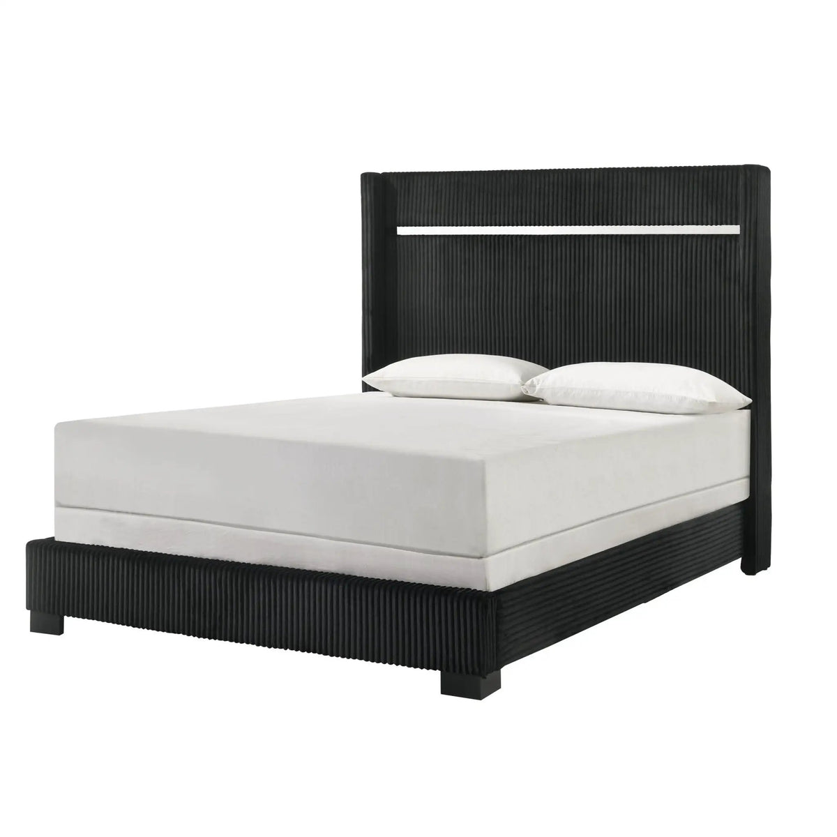 Contemporary Upholstered Bed | Tufted Headboard | High Headboard | 88.2 Inch Length