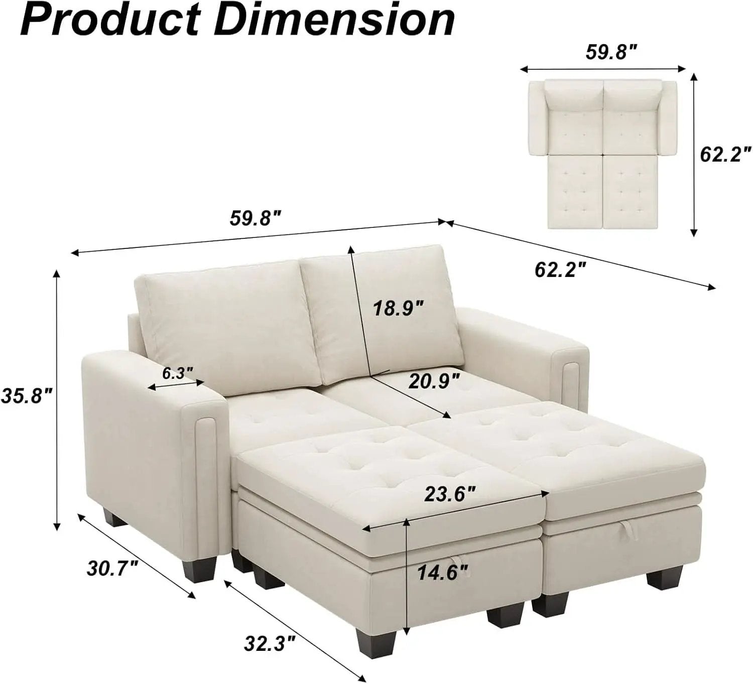 Beige Velvet Modular Sectional Sofa With Storage Sleeper from PriceLows™