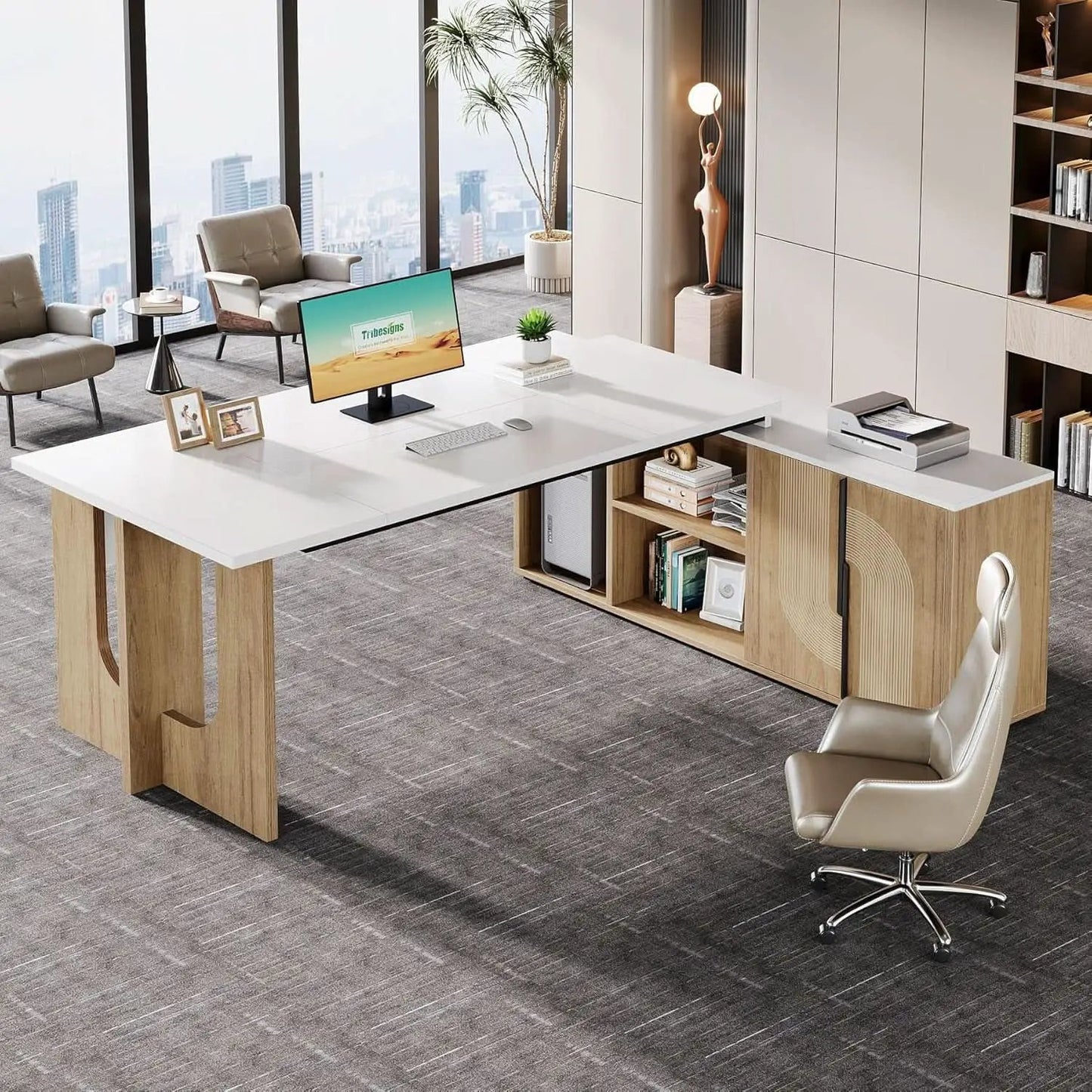 Premium White Engineered Wood Corner Desk 74.8 Inches from PriceLows™