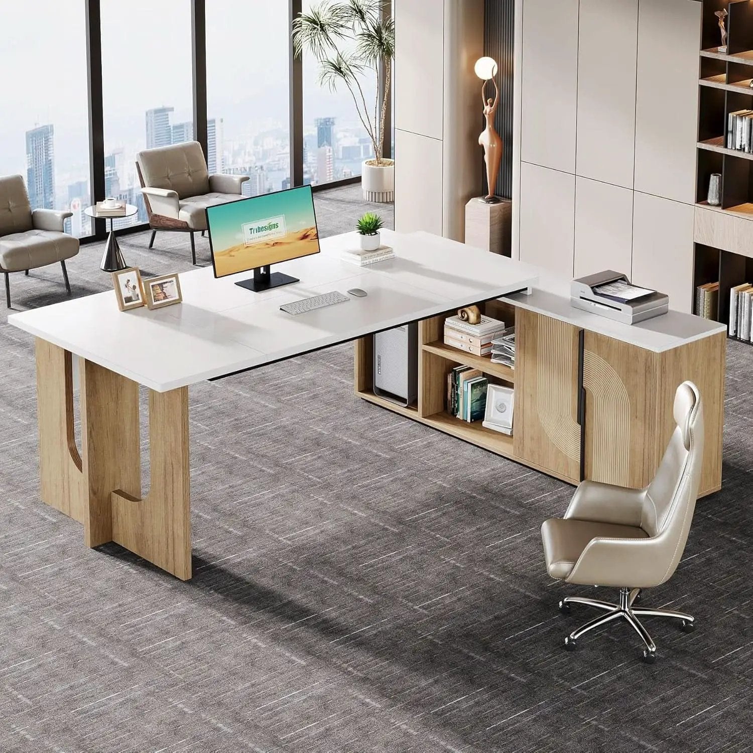 Premium White Engineered Wood Corner Desk 74.8 Inches from PriceLows™