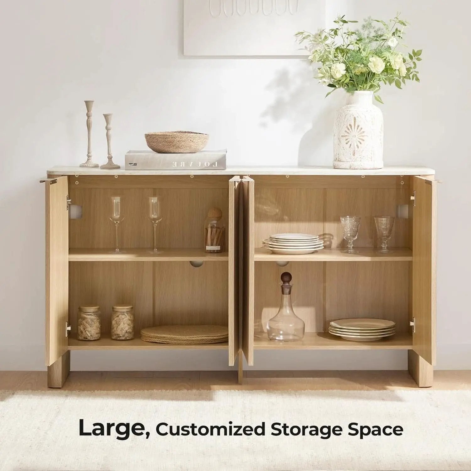 61 Inch Oak Sideboard Cabinet With Adjustable Shelves from PriceLows™