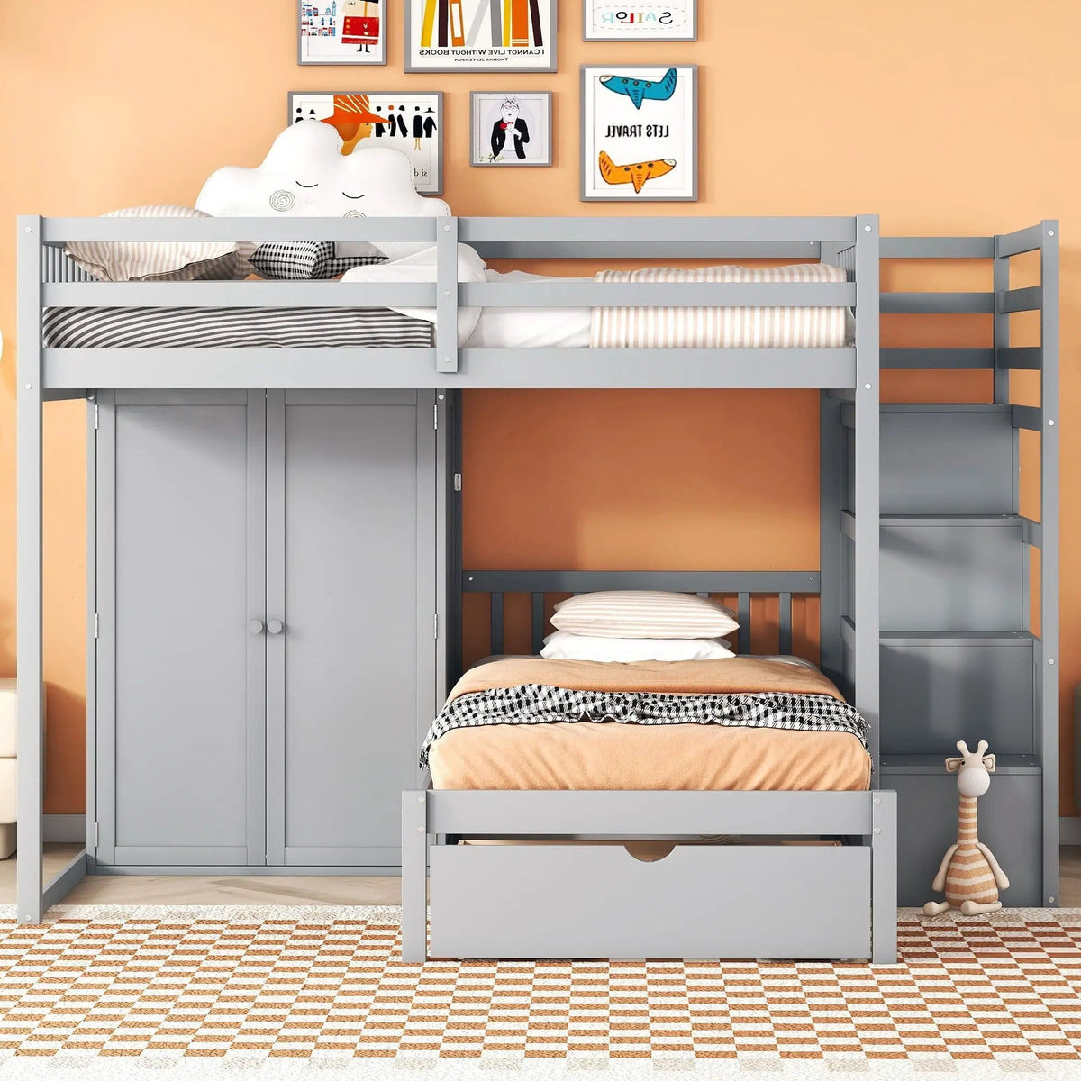 Bunk Bed With Wardrobe, Drawers | 2 Pieces | Bedroom Furniture | Bedroom