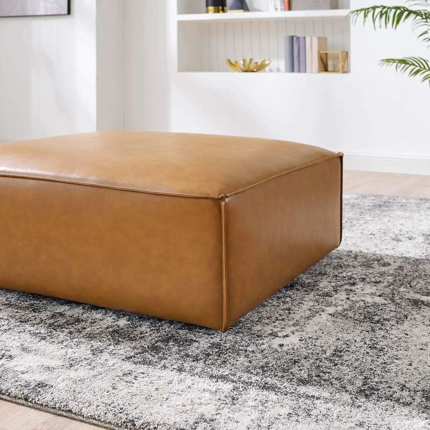 Tan Vegan Leather Contemporary Sectional Sofa Ottoman from PriceLows™