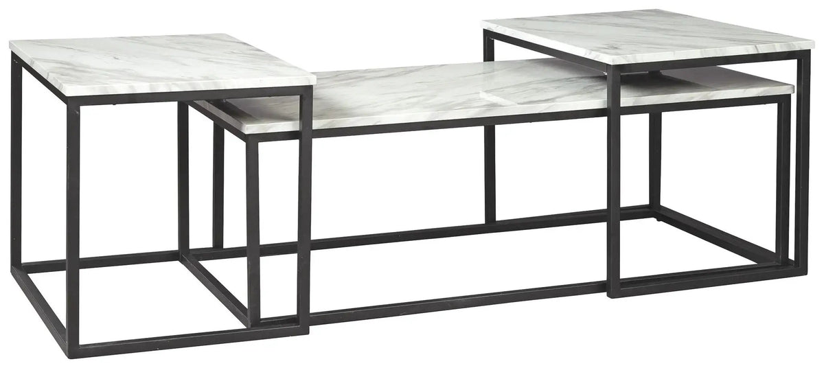 Donnesta Occasional Table Set | Set Of 3 | Gray And Black | Decorative Laminate And Metal