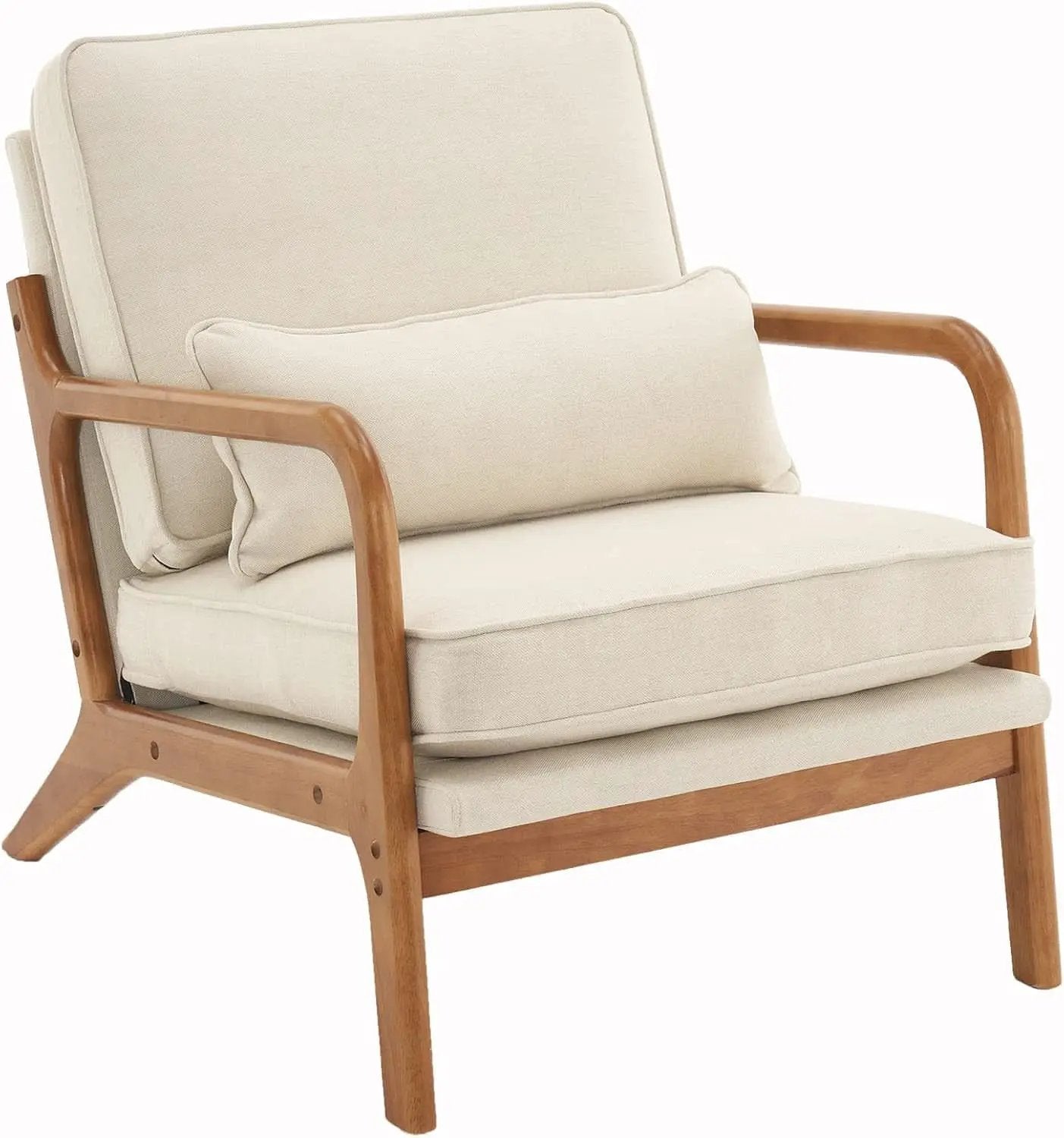 Beige Upholstered Accent Chairs Set Of 2 Mid Century Modern from PriceLows™