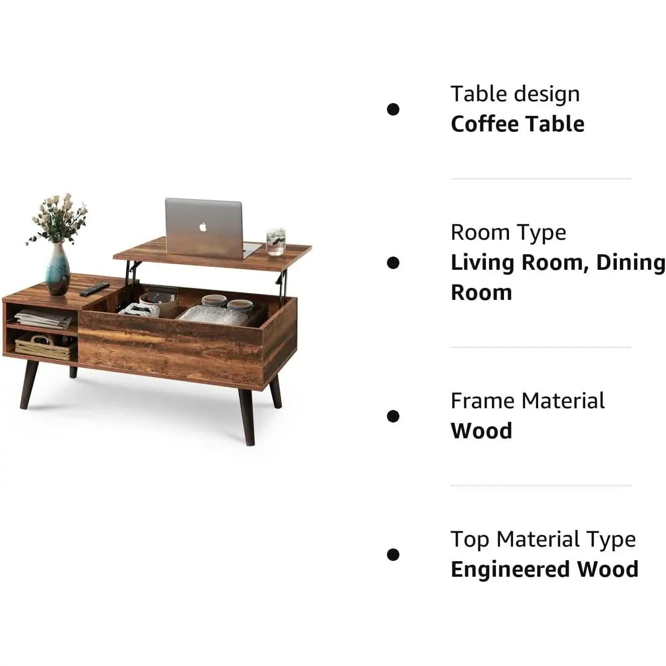 Rustic Brown Lift Top Coffee Table With Built In Storage from PriceLows™